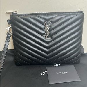 Saint Laurent Monogram YSL Quilted wristlet pouch bag